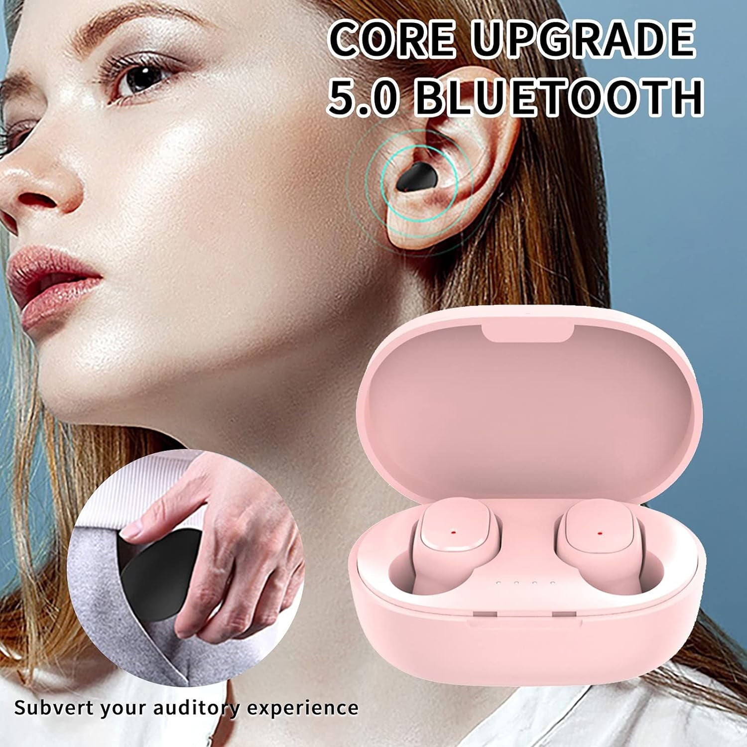 Mini Wireless Earbuds Bluetooth Headphones Noise Cancelling Wireless Ear Buds with Microphone for Small Ear Immersive Premium Sound with Charging Case Waterproof Sweat Resistant Earphones