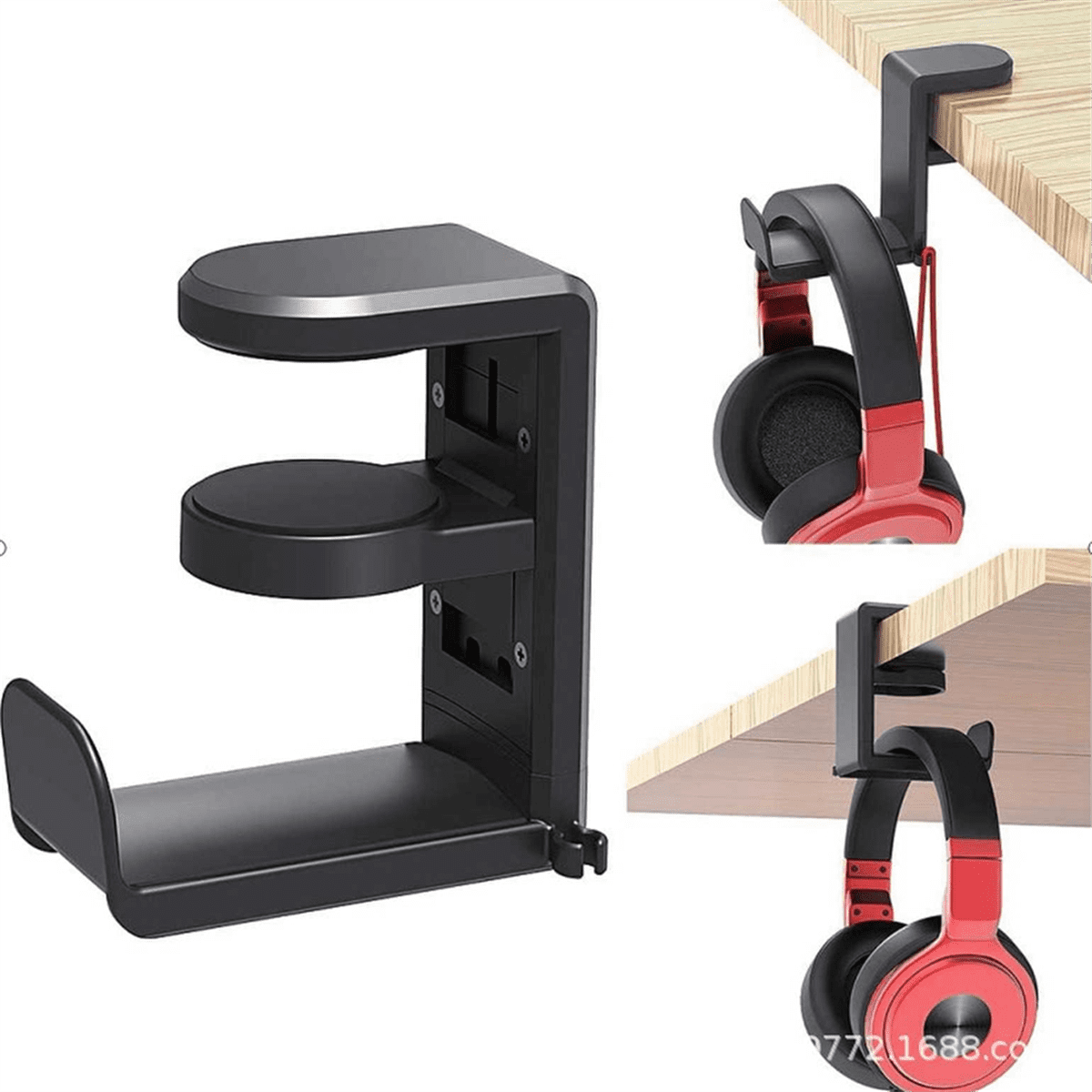Rotating Headphone Stand Adjustable Clamp-on Headphone Holder PC Gaming Headset Stand with 360 Degree Swivel White