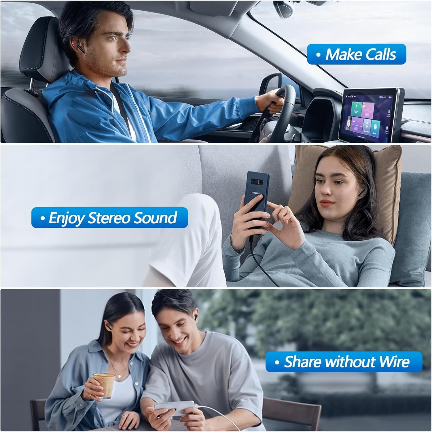 P3 Wireless Earbuds Bluetooth 5.3 Headphones, Deep Bass Stereo with Microphone Earphones in-Ear, Immersive Premium Sound Ear Buds for iPhone, Android-Black