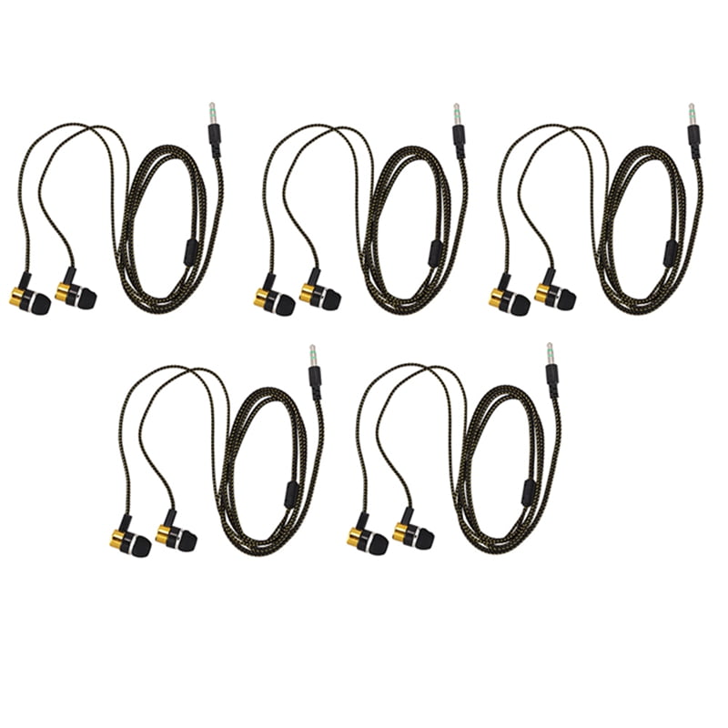5X 1.1M Reflective Fiber Cloth Line Noise Isolating Stereo In-Ear Earphone Headphones with 3.5 mm Jack Standard Golden