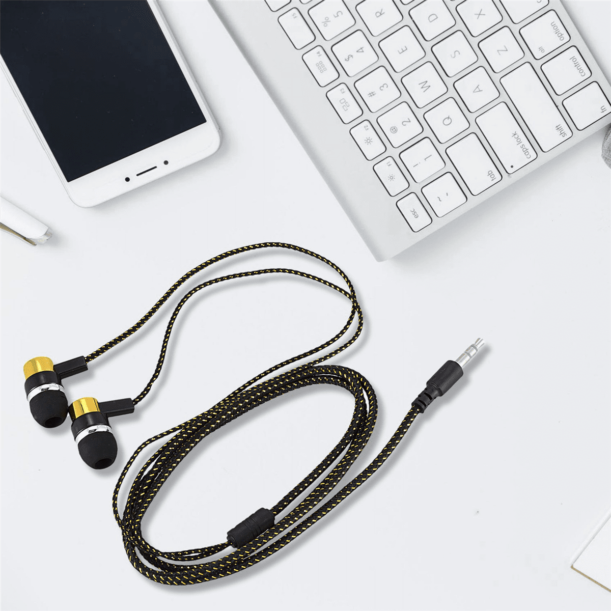 5X 1.1M Reflective Fiber Cloth Line Noise Isolating Stereo In-Ear Earphone Headphones with 3.5 mm Jack Standard Golden