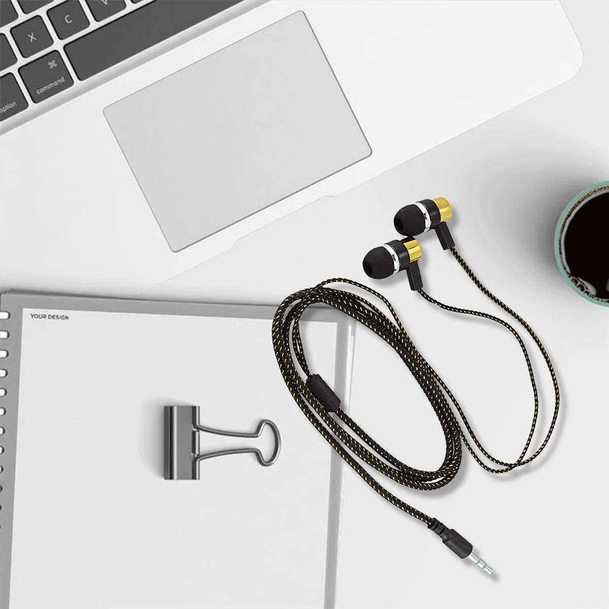 5X 1.1M Reflective Fiber Cloth Line Noise Isolating Stereo In-Ear Earphone Headphones with 3.5 mm Jack Standard Golden