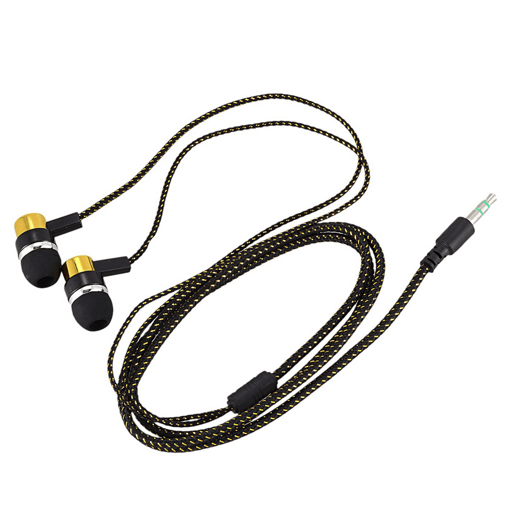5X 1.1M Reflective Fiber Cloth Line Noise Isolating Stereo In-Ear Earphone Headphones with 3.5 mm Jack Standard Golden