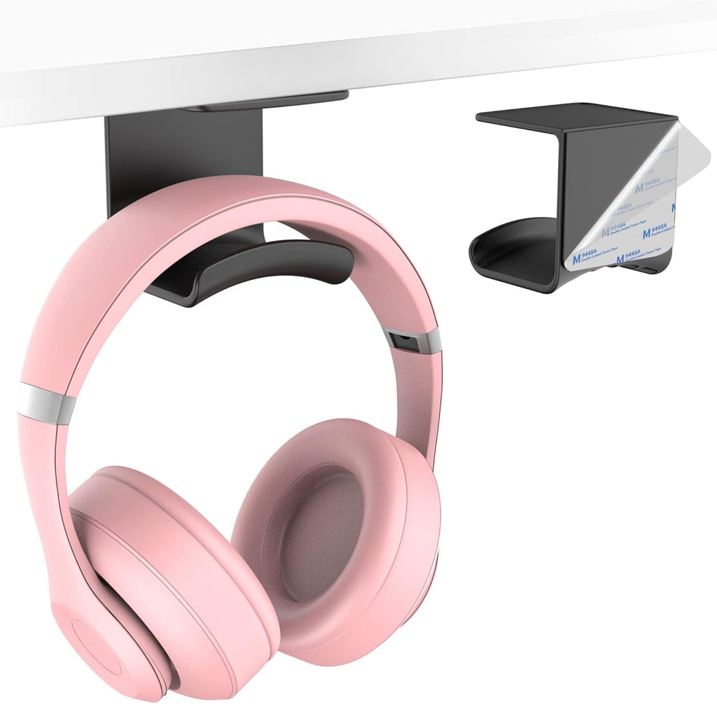 Under Desk Headphone Hook - Adhesive Gaming Headphone Stand Hanger, Table Mount for Most Headphones (Black)