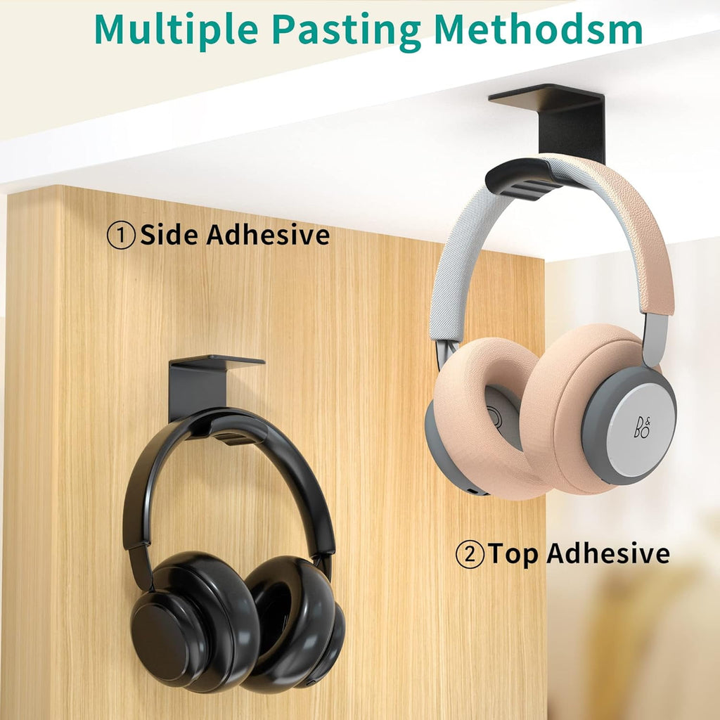 Under Desk Headphone Hook - Adhesive Gaming Headphone Stand Hanger, Table Mount for Most Headphones (Black)