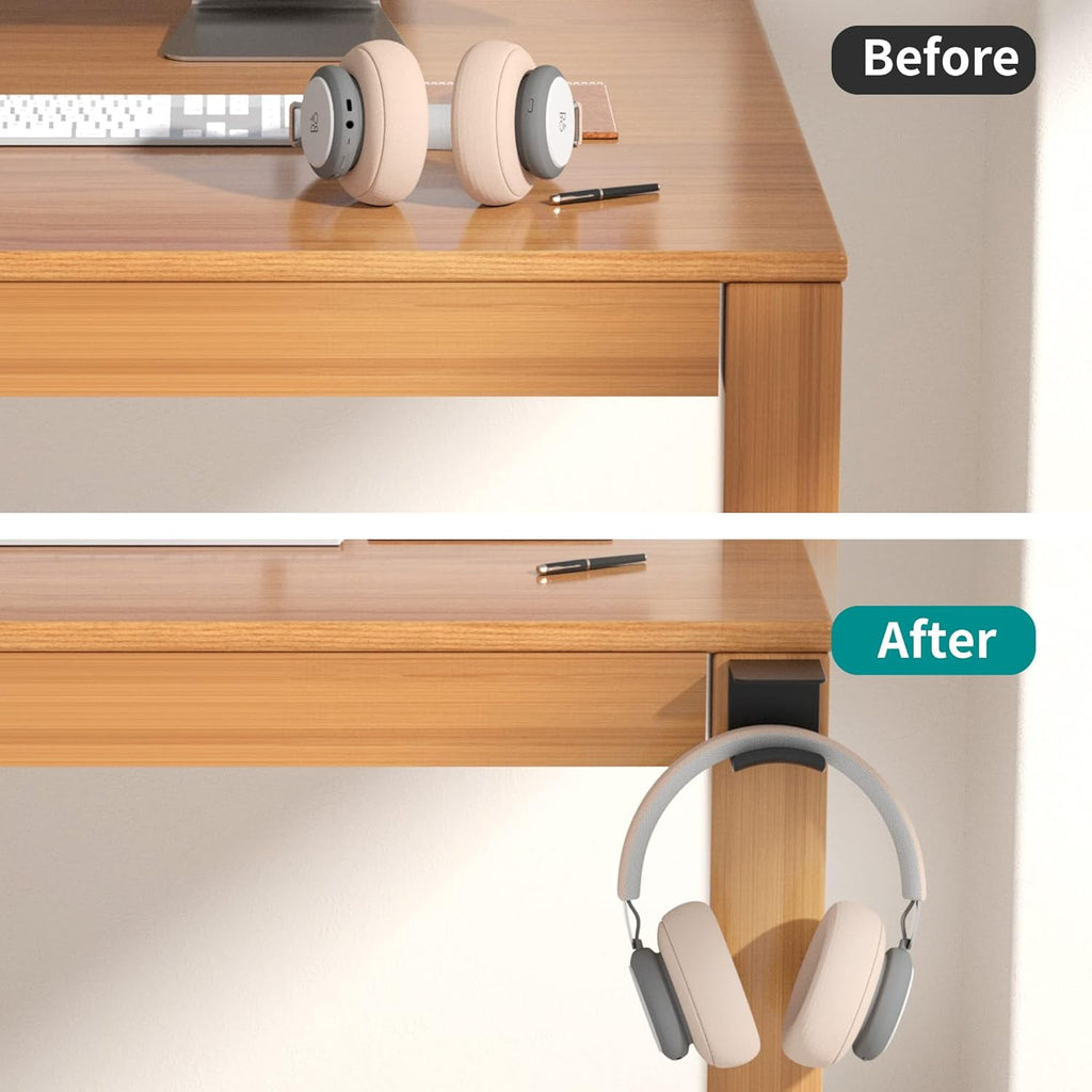 Under Desk Headphone Hook - Adhesive Gaming Headphone Stand Hanger, Table Mount for Most Headphones (Black)