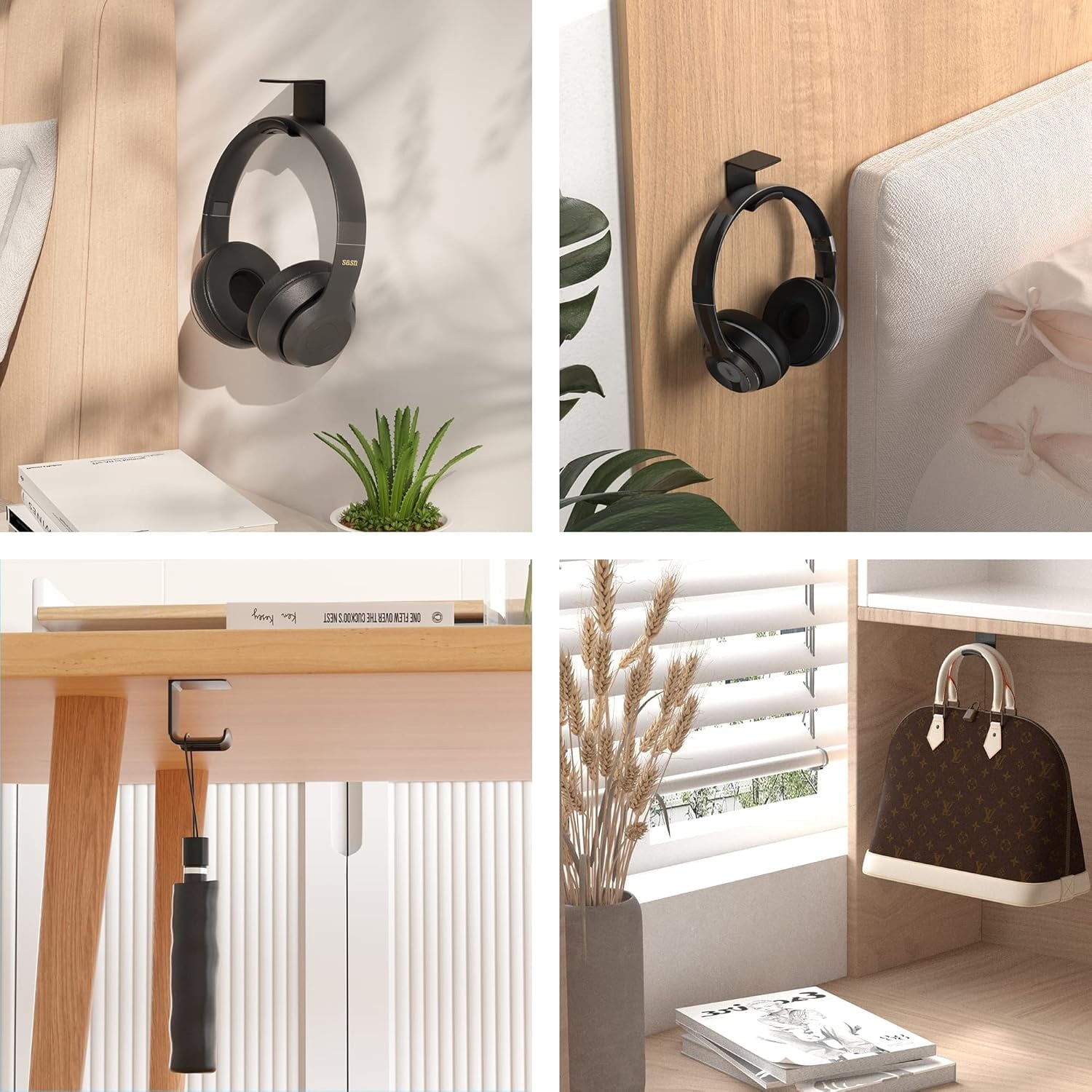 Under Desk Headphone Hook - Adhesive Gaming Headphone Stand Hanger, Table Mount for Most Headphones (Black)
