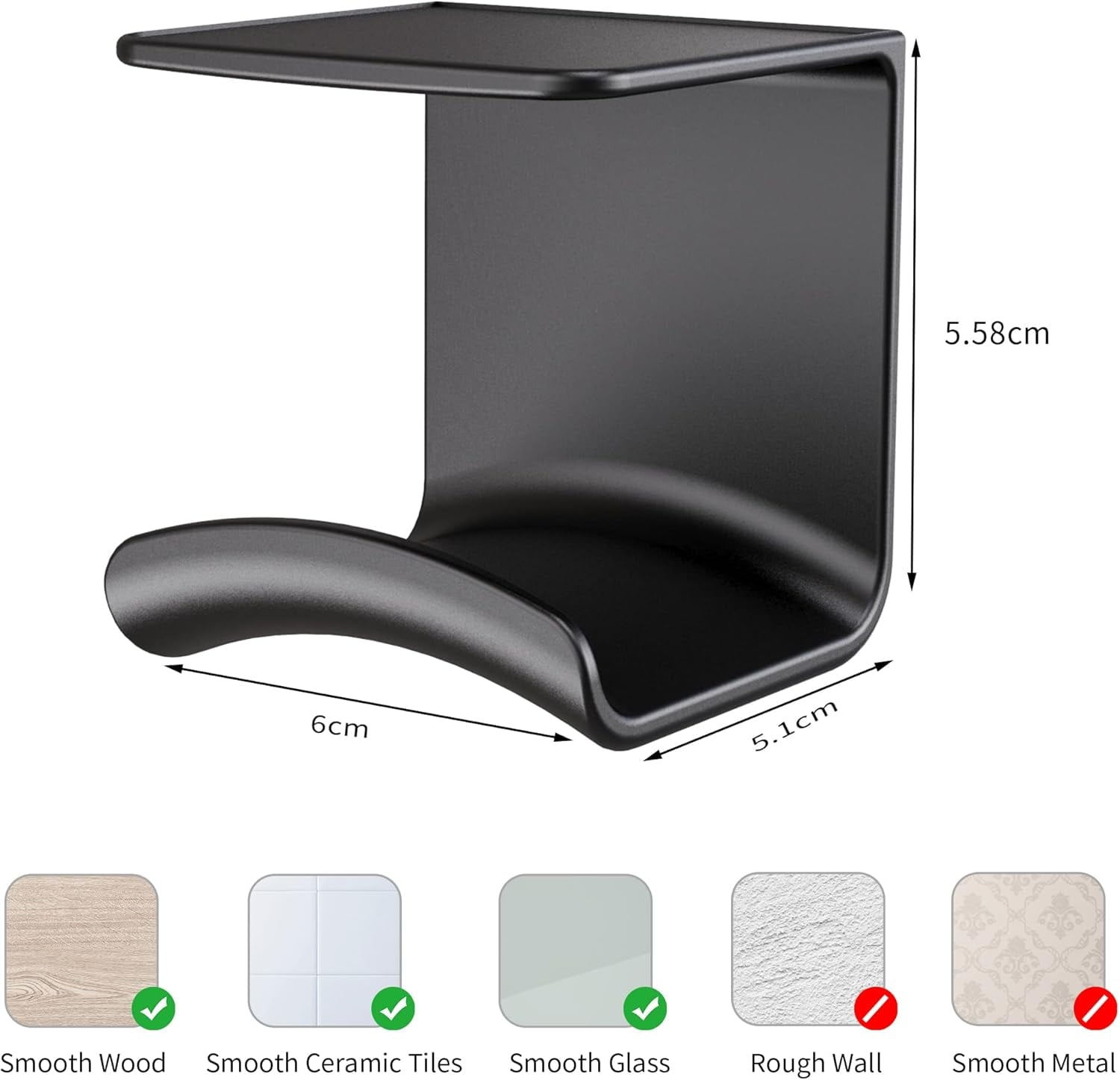 Under Desk Headphone Hook - Adhesive Gaming Headphone Stand Hanger, Table Mount for Most Headphones (Black)