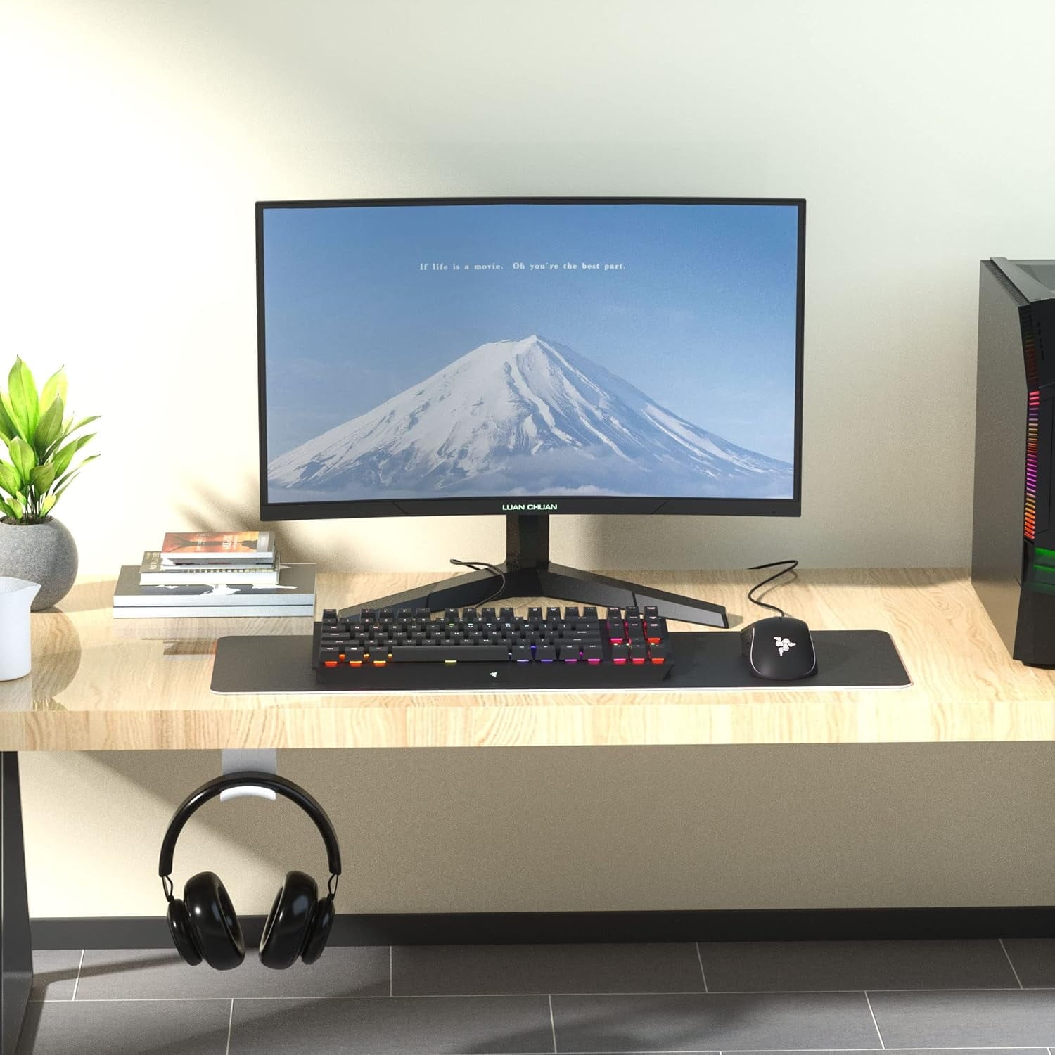Under Desk Headphone Hook - Adhesive Gaming Headphone Stand Hanger, Table Mount for Most Headphones (Black)