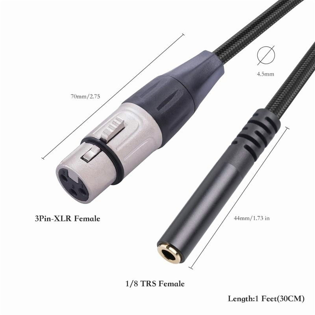 XLR Female to 3.5mm Stereo Audio Adapter Cable, 3-pin XLR Female to 1/8 inch TRS Mini Adapter Cable