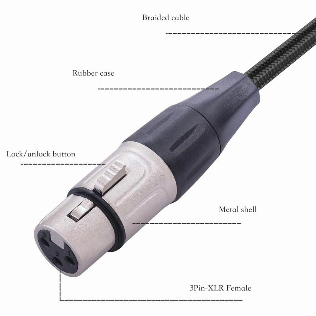 XLR Female to 3.5mm Stereo Audio Adapter Cable, 3-pin XLR Female to 1/8 inch TRS Mini Adapter Cable