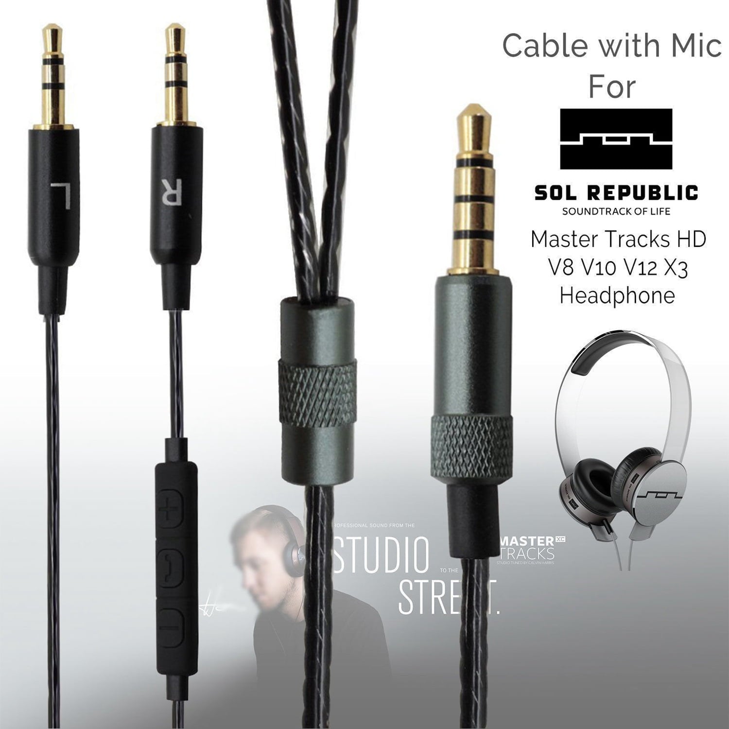 Replacement Mic Cable For Master Tracks Hd V8 V10 V12 X3 Headphones