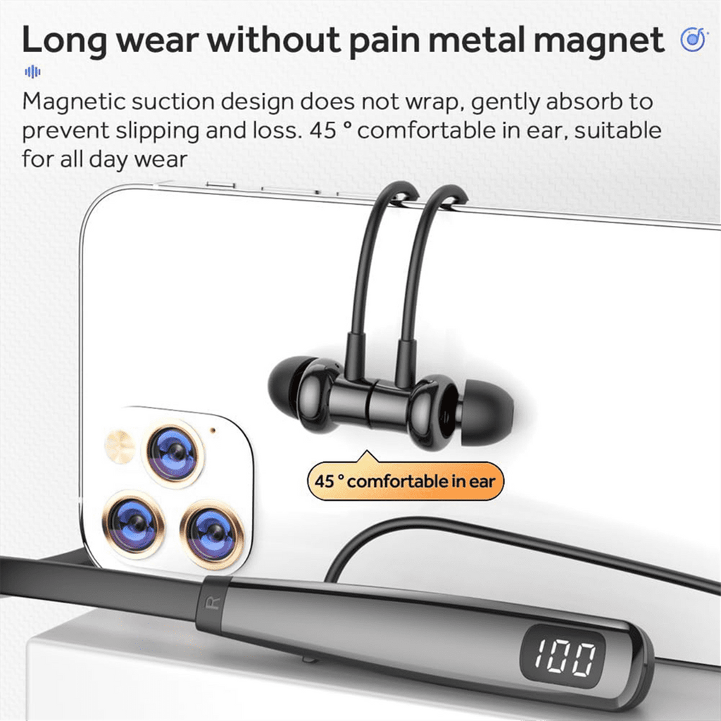 Y10 Wireless Neckband Earphones with Microphone in-Ear Sports Long Battery Life Noise Reduction