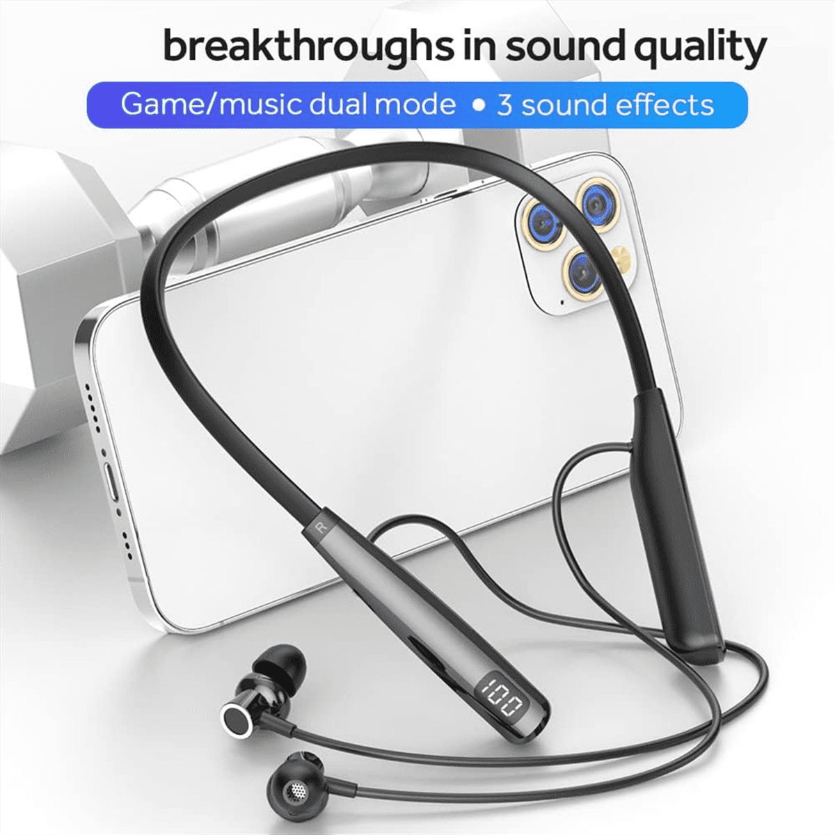 Y10 Wireless Neckband Earphones with Microphone in-Ear Sports Long Battery Life Noise Reduction
