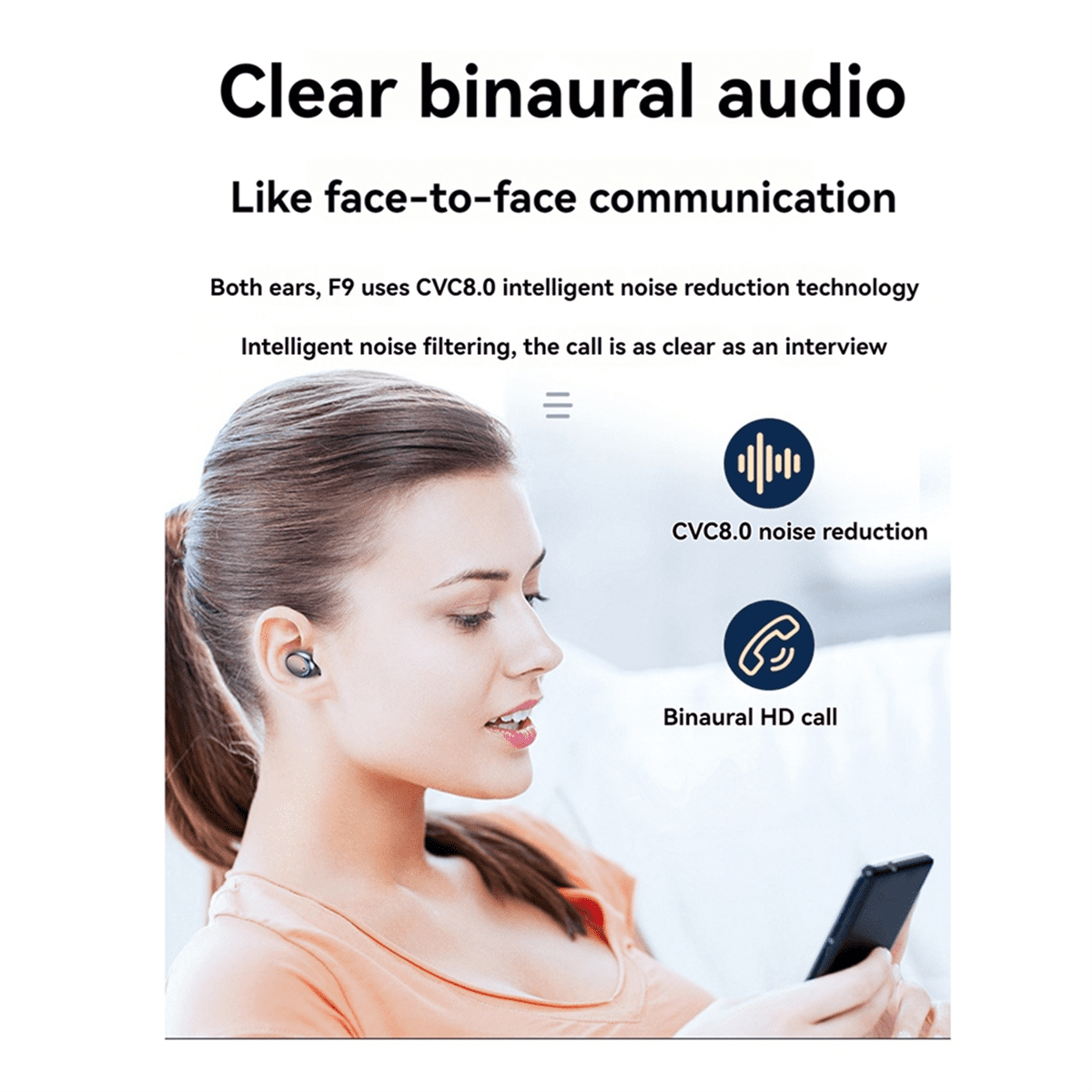 Mini Ear Buds Mic In-Ear Wireless Earphones IPX7 Waterproof Led Display Wireless Earbuds for Cycling Running Blue