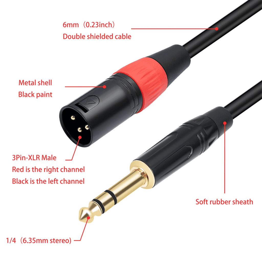 Jack 6.35mm 1/4 TRS Stereo to Double XLR Male Audio Cable Extension Cable Y Splitter Audio Cable 100cm