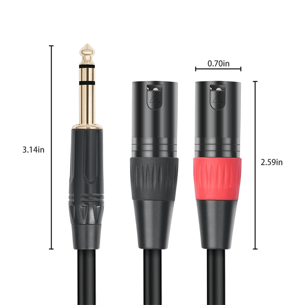 Jack 6.35mm 1/4 TRS Stereo to Double XLR Male Audio Cable Extension Cable Y Splitter Audio Cable 100cm