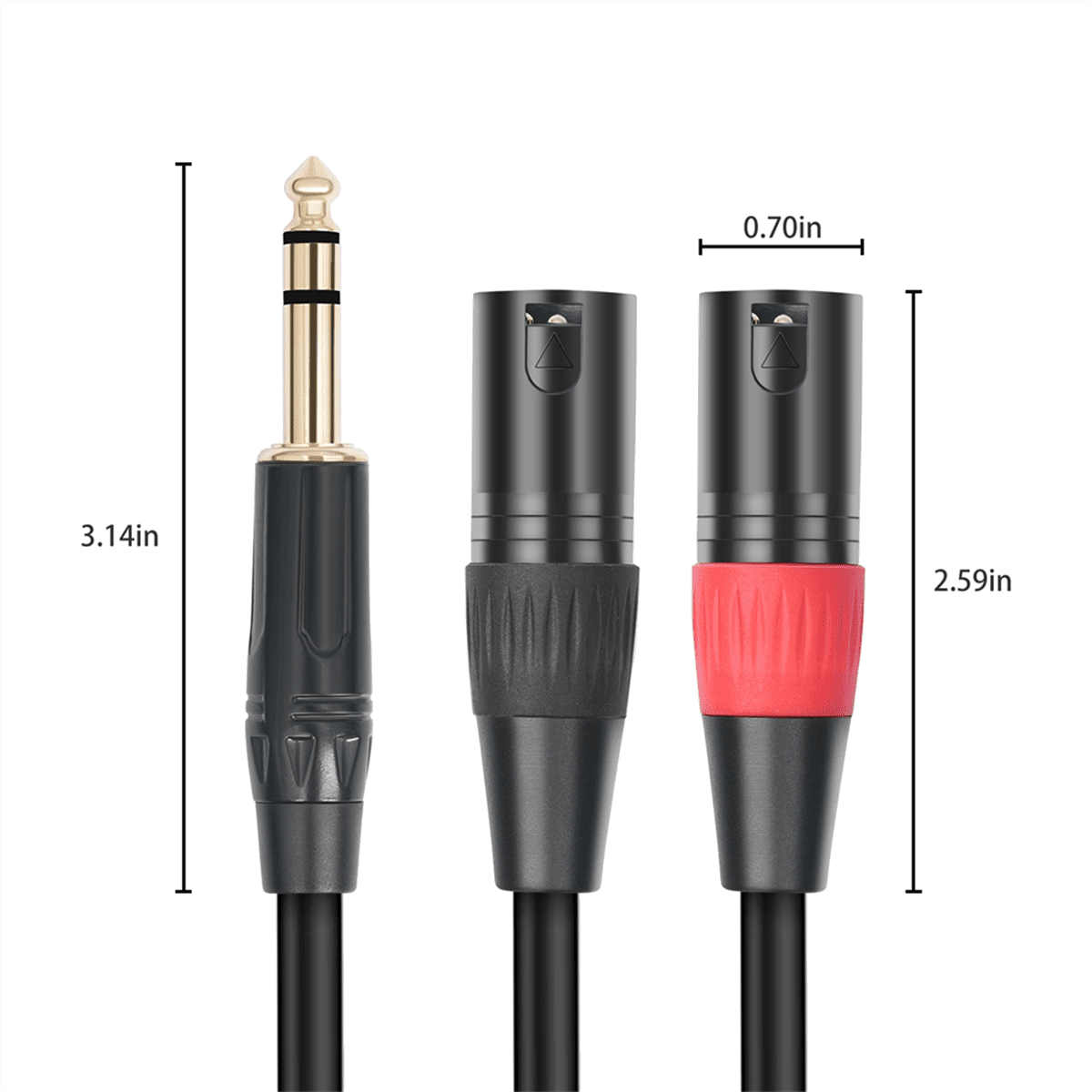 Jack 6.35mm 1/4 TRS Stereo to Double XLR Male Audio Cable Extension Cable Y Splitter Audio Cable 100cm