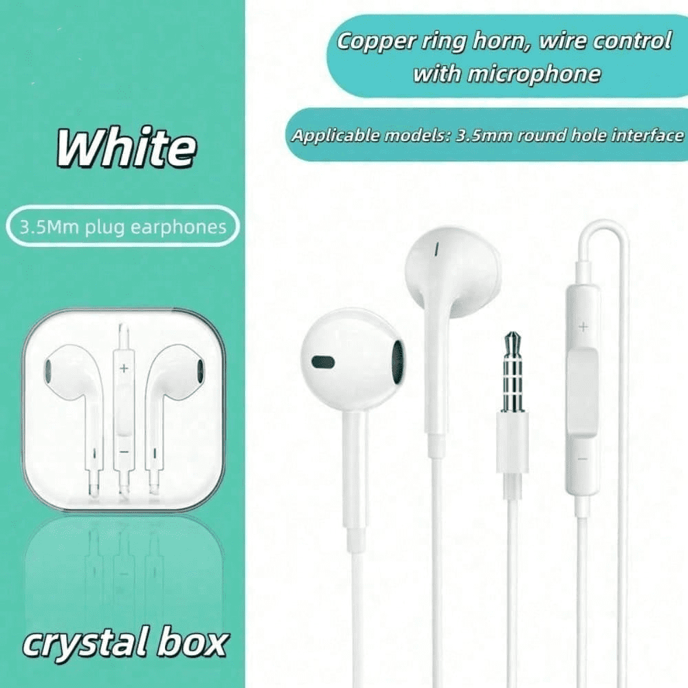 2 pairs of earbud headphones with 3.5mm plug, over-ear wired stereo noise-cancelling headphones, featuring built-in microphone and volume control function. Suitable for smartphones, MP3/4 devices