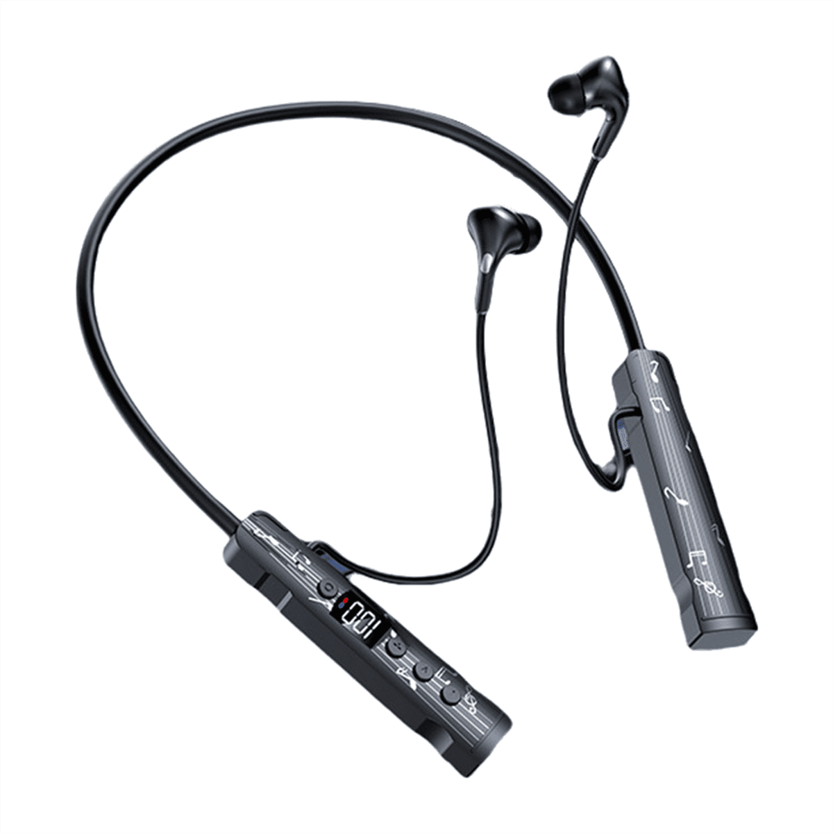 M226 Bluetooth 5.4 Headphone Neckband True Wireless Earphones LED Stereo Sports Headphones with Mic FM Radio Headset,1 * Bluetooth Earphones,Black