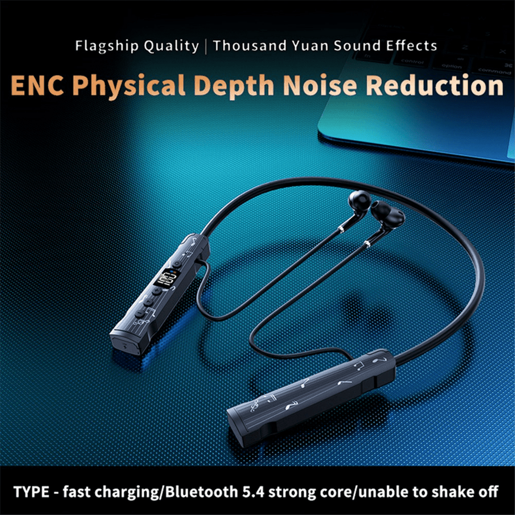 M226 Bluetooth 5.4 Headphone Neckband True Wireless Earphones LED Stereo Sports Headphones with Mic FM Radio Headset,1 * Bluetooth Earphones,Black