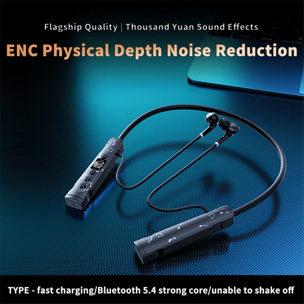 M226 Bluetooth 5.4 Headphone Neckband True Wireless Earphones LED Stereo Sports Headphones with Mic FM Radio Headset,1 * Bluetooth Earphones,Black