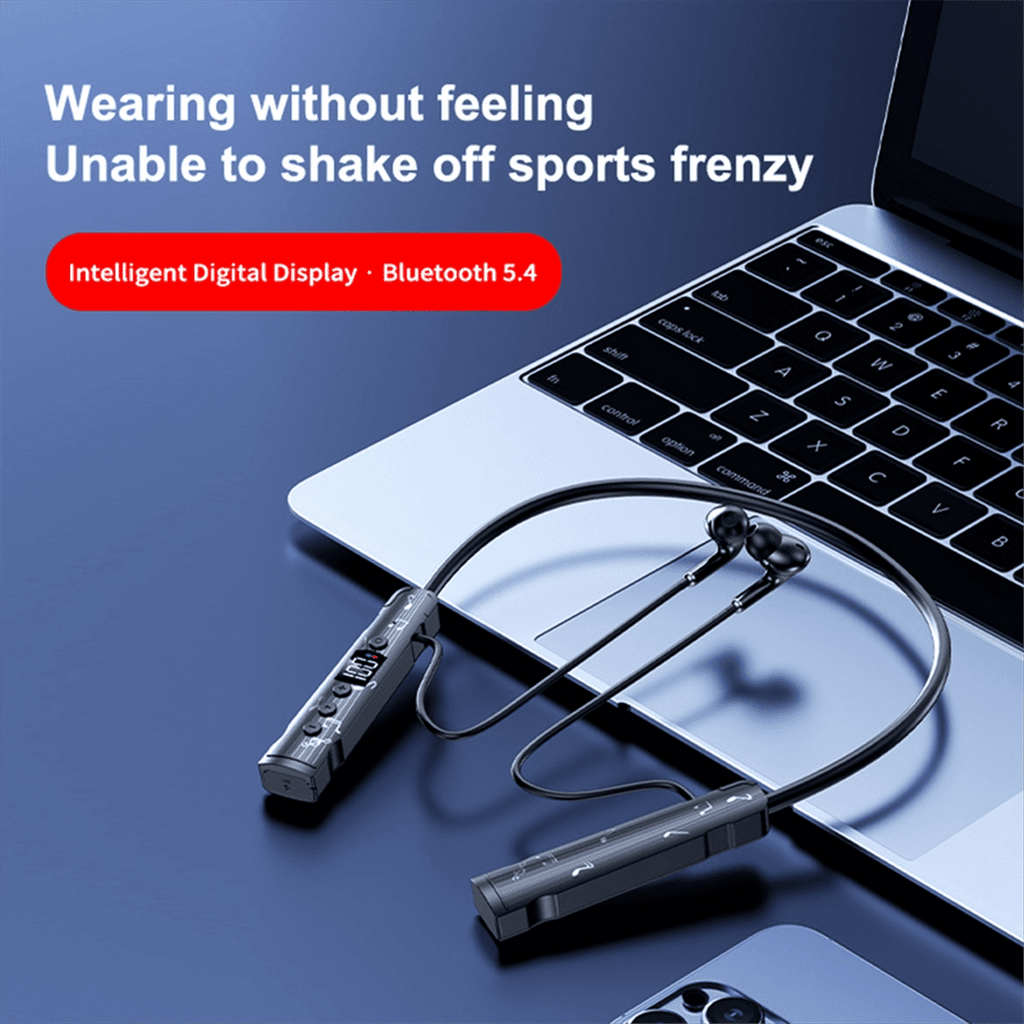 M226 Bluetooth 5.4 Headphone Neckband True Wireless Earphones LED Stereo Sports Headphones with Mic FM Radio Headset,1 * Bluetooth Earphones,Black