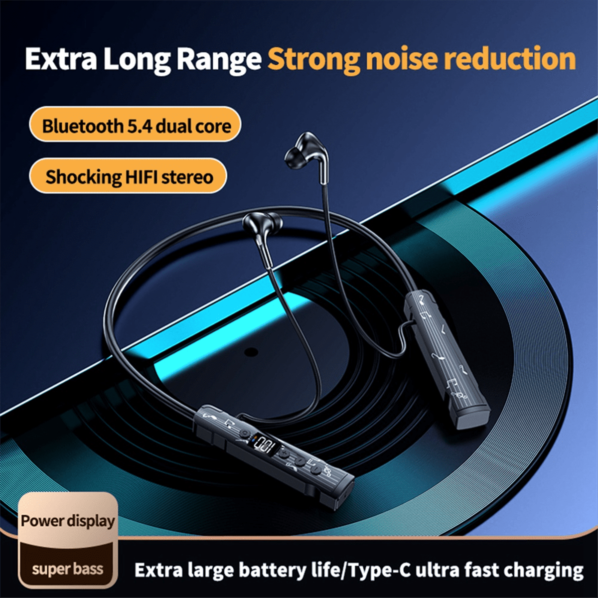 M226 Bluetooth 5.4 Headphone Neckband True Wireless Earphones LED Stereo Sports Headphones with Mic FM Radio Headset,1 * Bluetooth Earphones,Black