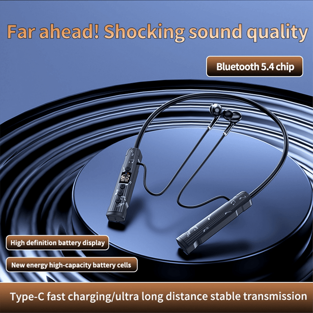 M226 Bluetooth 5.4 Headphone Neckband True Wireless Earphones LED Stereo Sports Headphones with Mic FM Radio Headset,1 * Bluetooth Earphones,Black