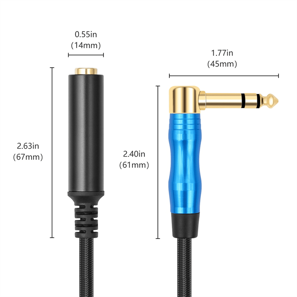 Right Angle 6.35mm TRS Stereo Male to Female Audio Cable,Guitar Extension Cable Cord for Amplifiers,Headphone 30cm