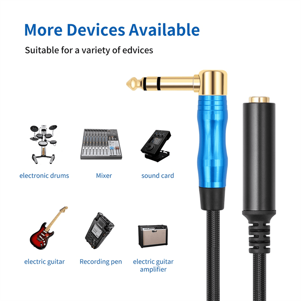 Right Angle 6.35mm TRS Stereo Male to Female Audio Cable,Guitar Extension Cable Cord for Amplifiers,Headphone 30cm