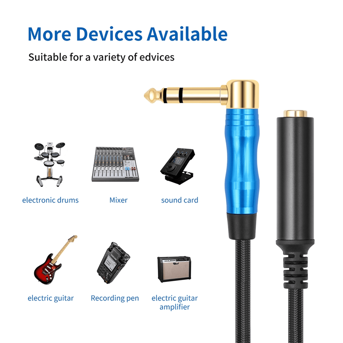 Right Angle 6.35mm TRS Stereo Male to Female Audio Cable,Guitar Extension Cable Cord for Amplifiers,Headphone 30cm