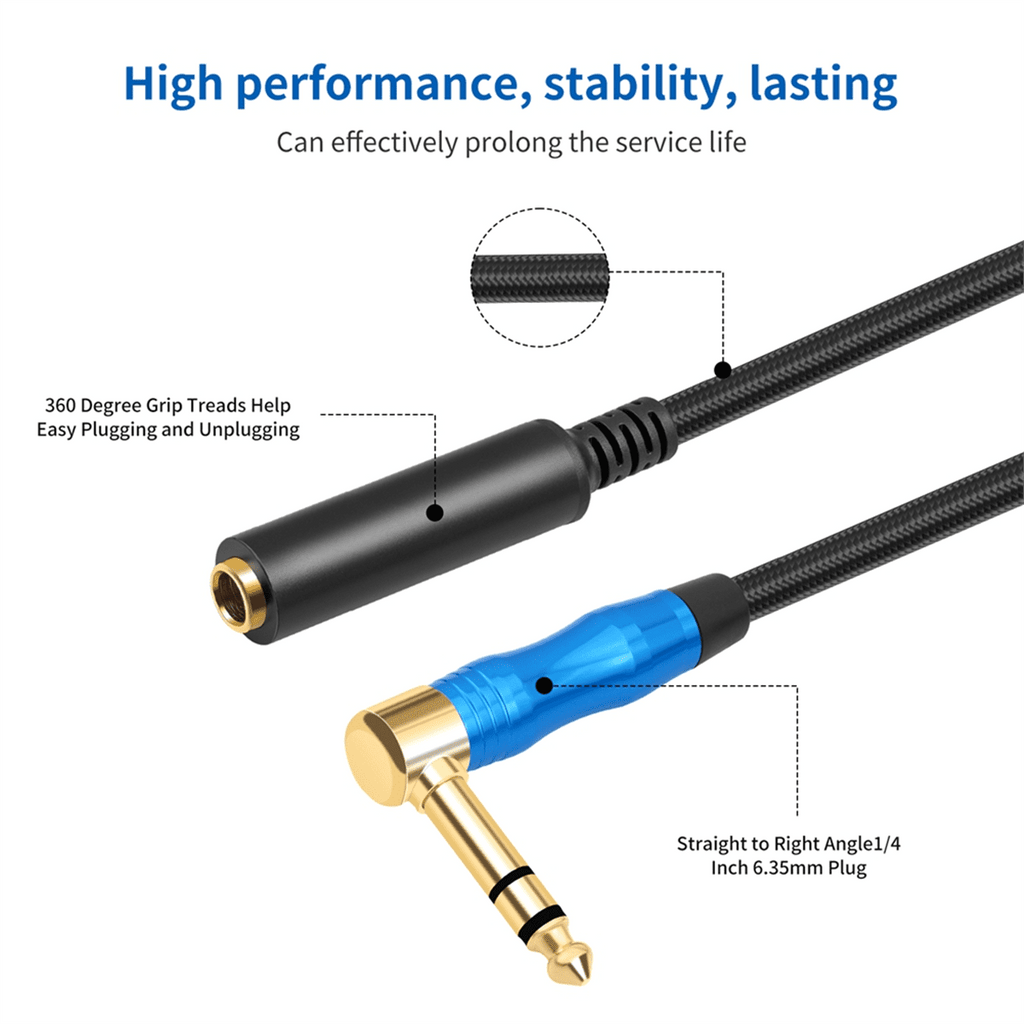 Right Angle 6.35mm TRS Stereo Male to Female Audio Cable,Guitar Extension Cable Cord for Amplifiers,Headphone 30cm