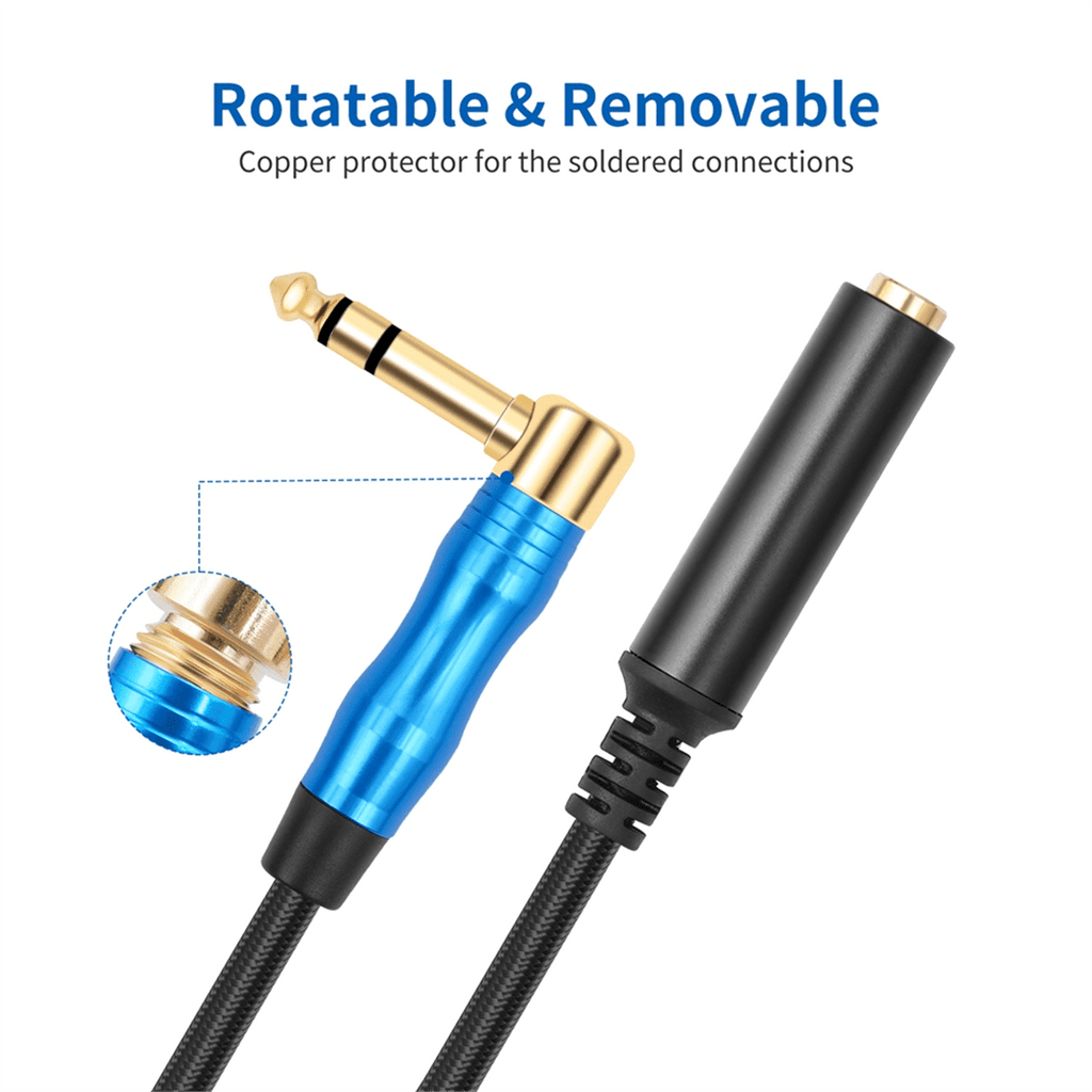 Right Angle 6.35mm TRS Stereo Male to Female Audio Cable,Guitar Extension Cable Cord for Amplifiers,Headphone 30cm