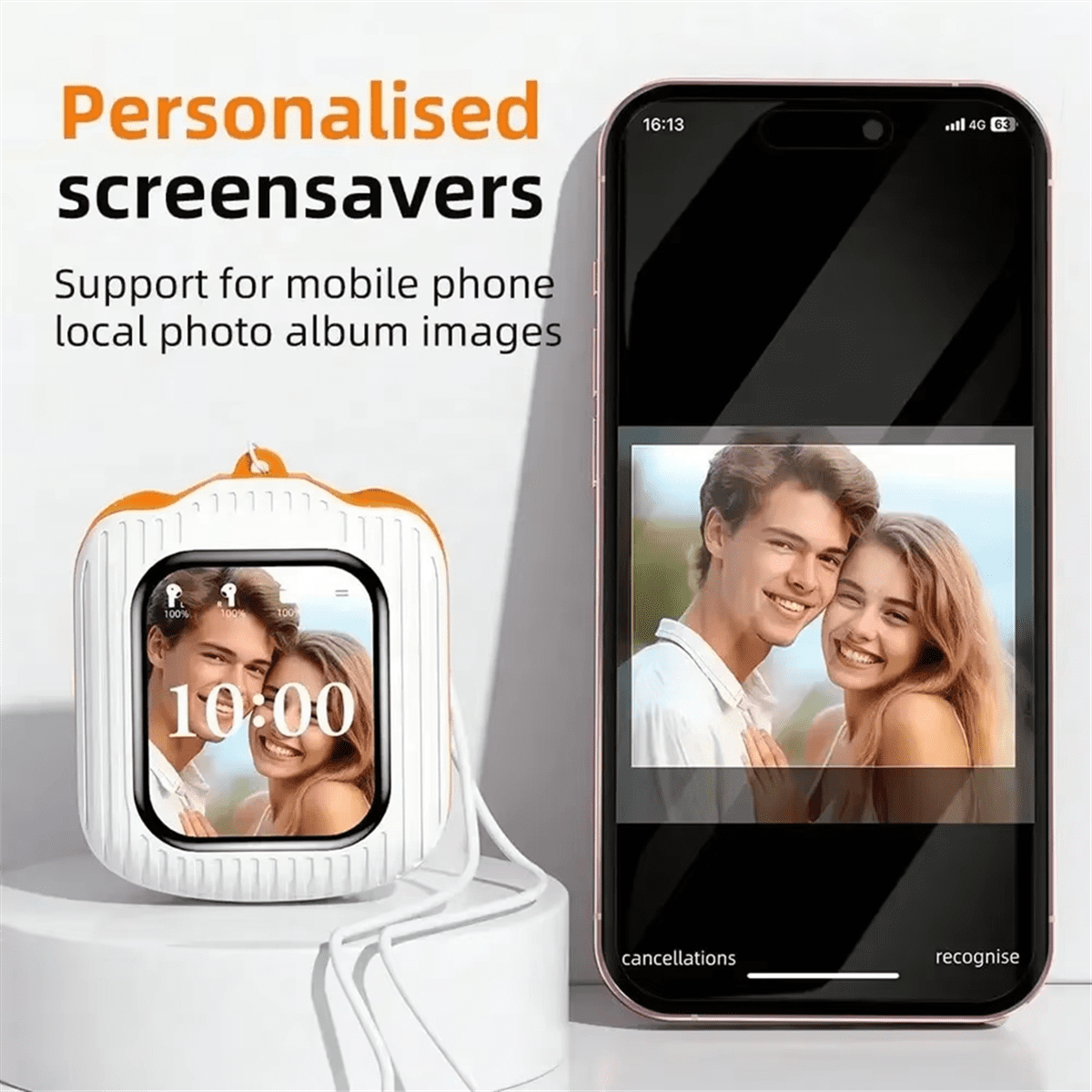Intelligent Wireless Touch Screen Multifunctional Earphones ENC Noise Cancelling Bluetooth Earphones Black Orange