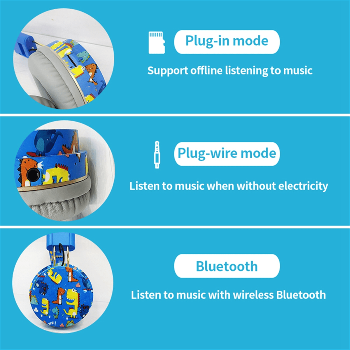 Wireless Bluetooth Headset with Microphone Dinosaur Animal Stereo Music Earphone TF Card Headphones for Kids-Pink