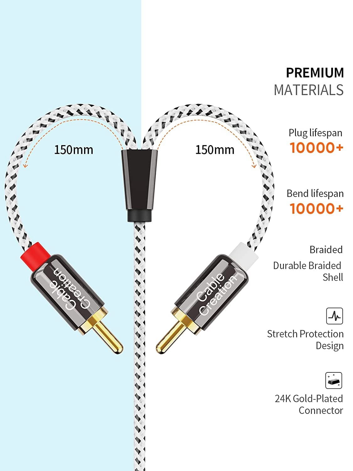 Unbranded 3.5mm to RCA Cable, Angle 3.5mm Male to 2RCA Male Auxiliary Stereo Audio Y Splitter Gold-Plated for Smartphones, MP3, Tablets, Speakers,Home Theater,HDTV,1.6FT/0.5M