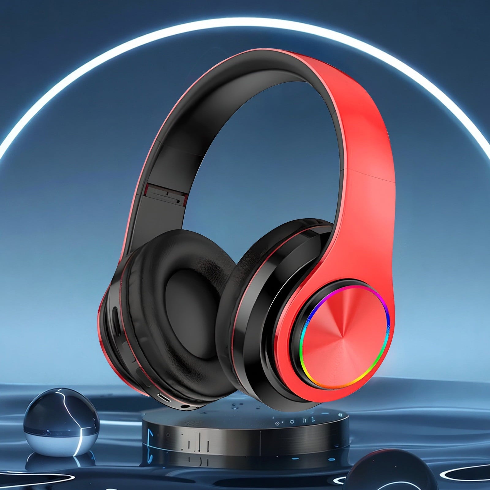 Wireless Headphones with Light Effects, Over-Ear Foldable Design, Long Battery Life, Bluetooth 5.0 and Built-In Microphone for Calls, Gaming, and Work