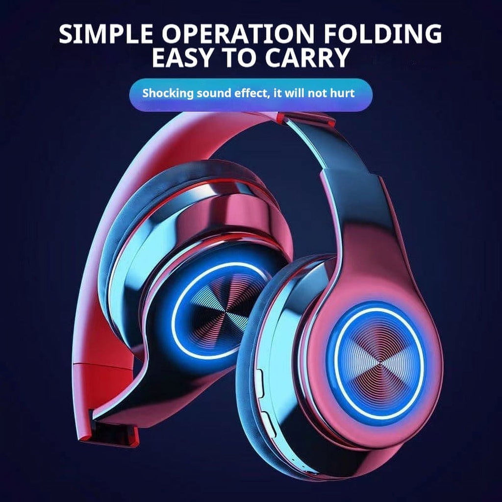 Wireless Headphones with Light Effects, Over-Ear Foldable Design, Long Battery Life, Bluetooth 5.0 and Built-In Microphone for Calls, Gaming, and Work