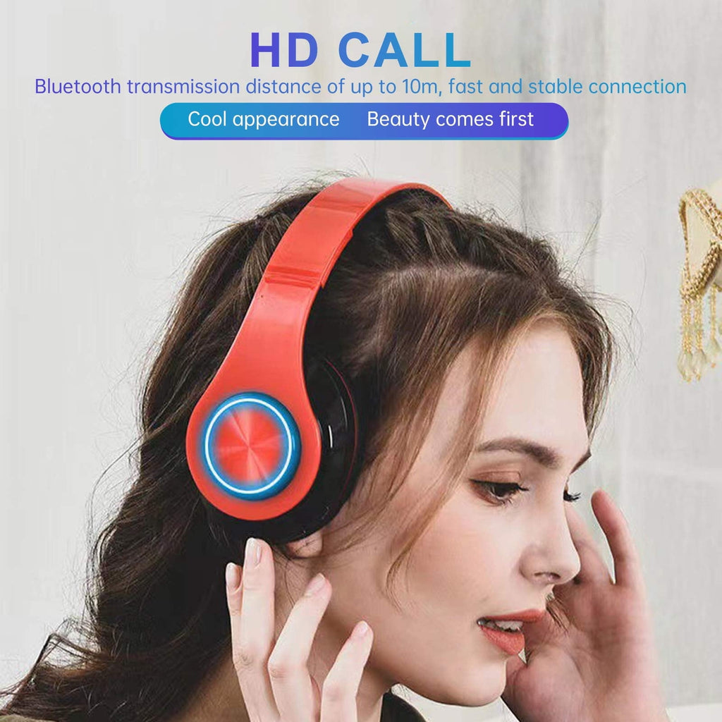 Wireless Headphones with Light Effects, Over-Ear Foldable Design, Long Battery Life, Bluetooth 5.0 and Built-In Microphone for Calls, Gaming, and Work
