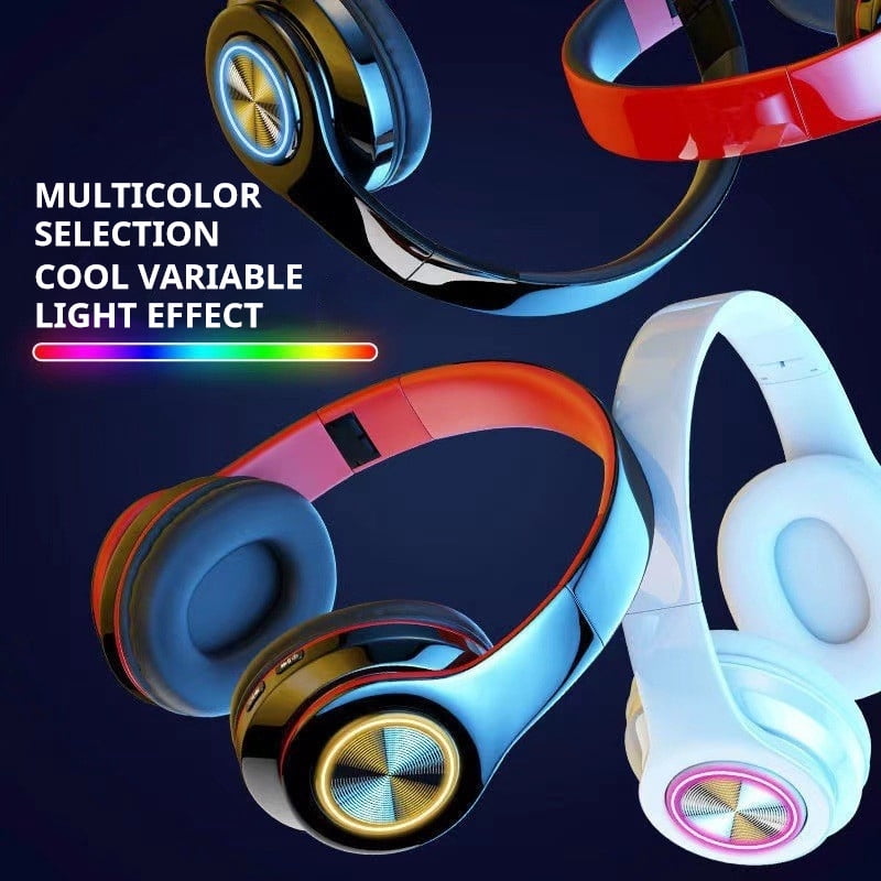 Wireless Headphones with Light Effects, Over-Ear Foldable Design, Long Battery Life, Bluetooth 5.0 and Built-In Microphone for Calls, Gaming, and Work