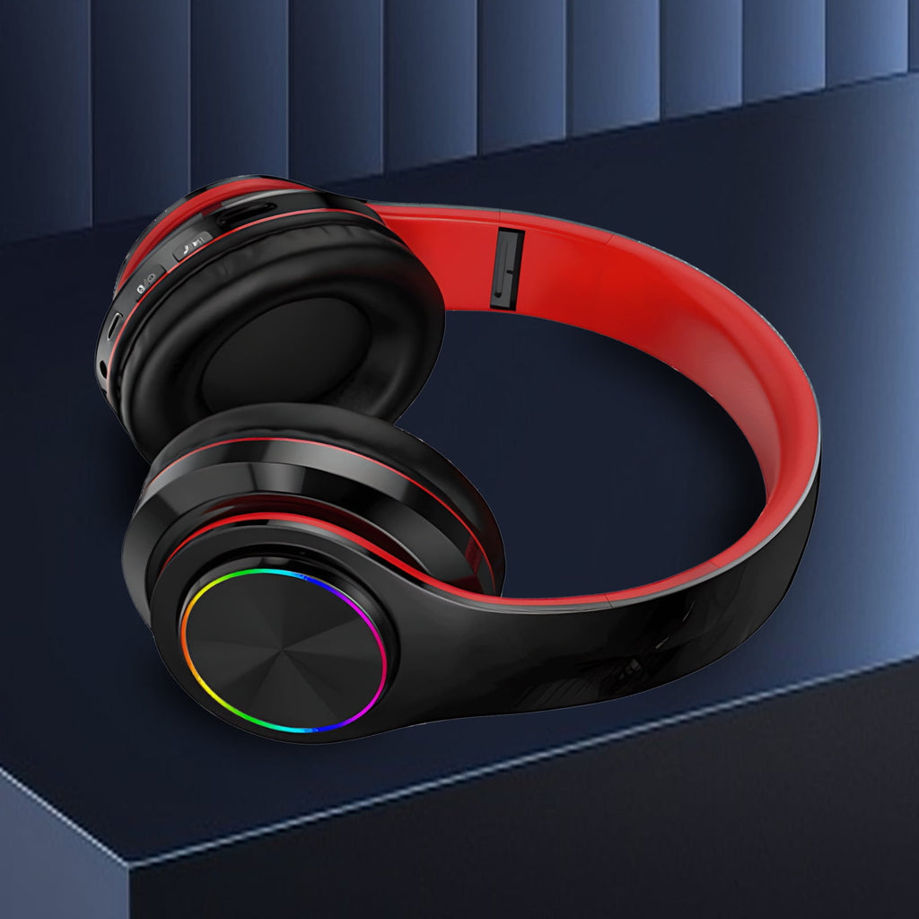 Wireless Headphones with Light Effects, Over-Ear Foldable Design, Long Battery Life, Bluetooth 5.0 and Built-In Microphone for Calls, Gaming, and Work