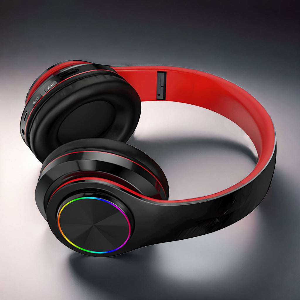 Wireless Headphones with Light Effects, Over-Ear Foldable Design, Long Battery Life, Bluetooth 5.0 and Built-In Microphone for Calls, Gaming, and Work
