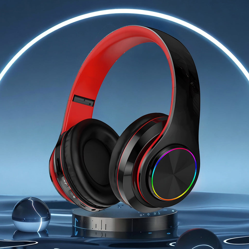 Wireless Headphones with Light Effects, Over-Ear Foldable Design, Long Battery Life, Bluetooth 5.0 and Built-In Microphone for Calls, Gaming, and Work