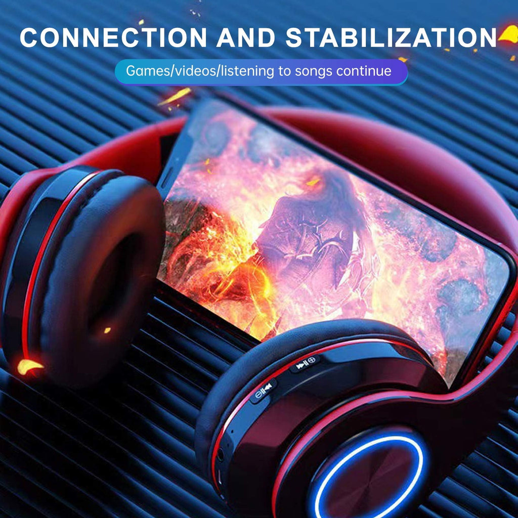 Wireless Headphones with Light Effects, Over-Ear Foldable Design, Long Battery Life, Bluetooth 5.0 and Built-In Microphone for Calls, Gaming, and Work
