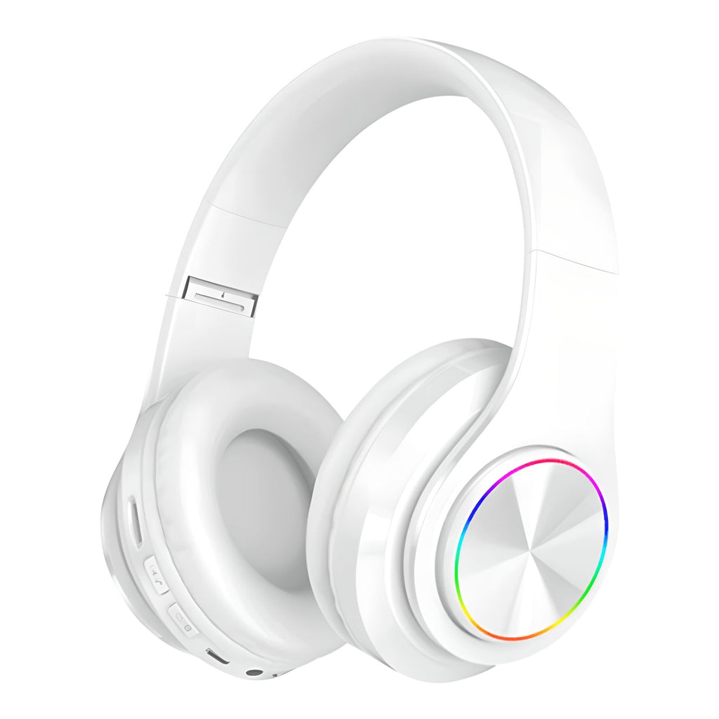 Wireless Headphones with Light Effects, Over-Ear Foldable Design, Long Battery Life, Bluetooth 5.0 and Built-In Microphone for Calls, Gaming, and Work