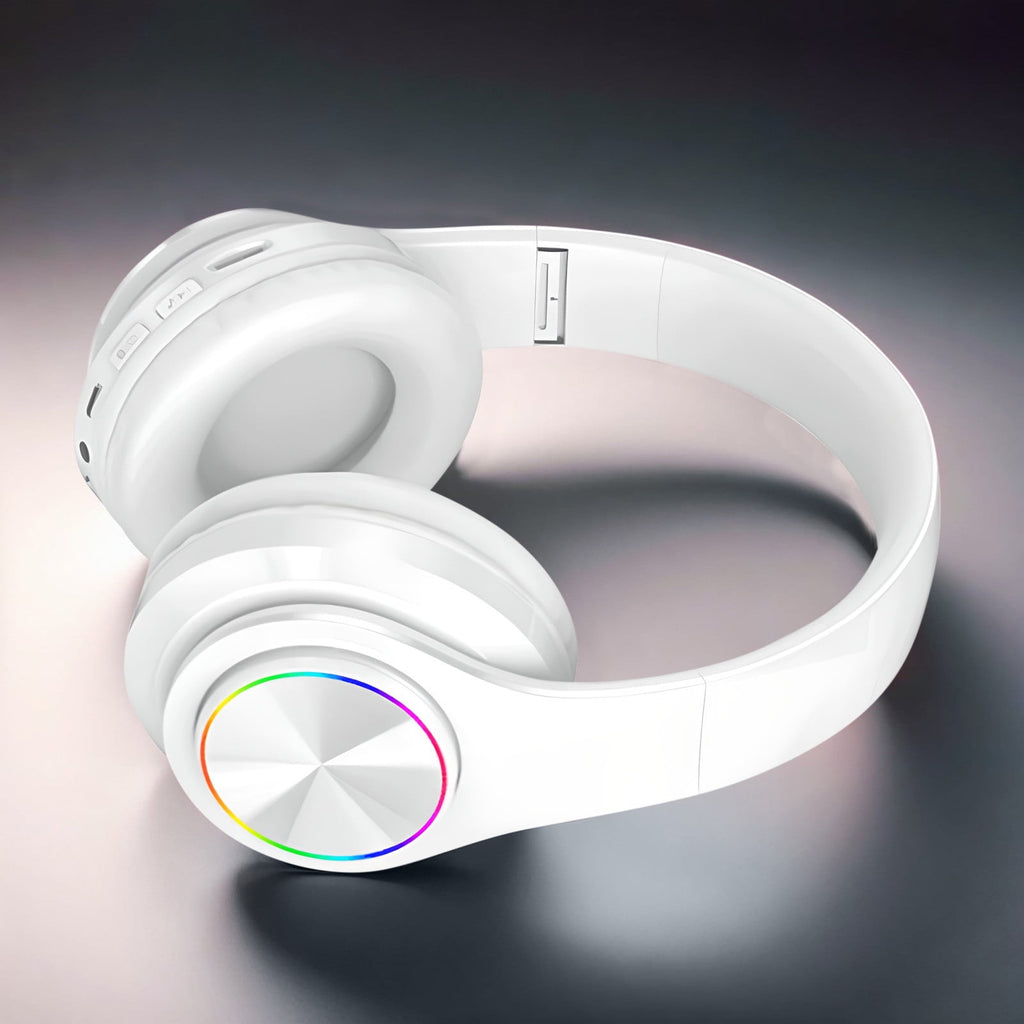 Wireless Headphones with Light Effects, Over-Ear Foldable Design, Long Battery Life, Bluetooth 5.0 and Built-In Microphone for Calls, Gaming, and Work