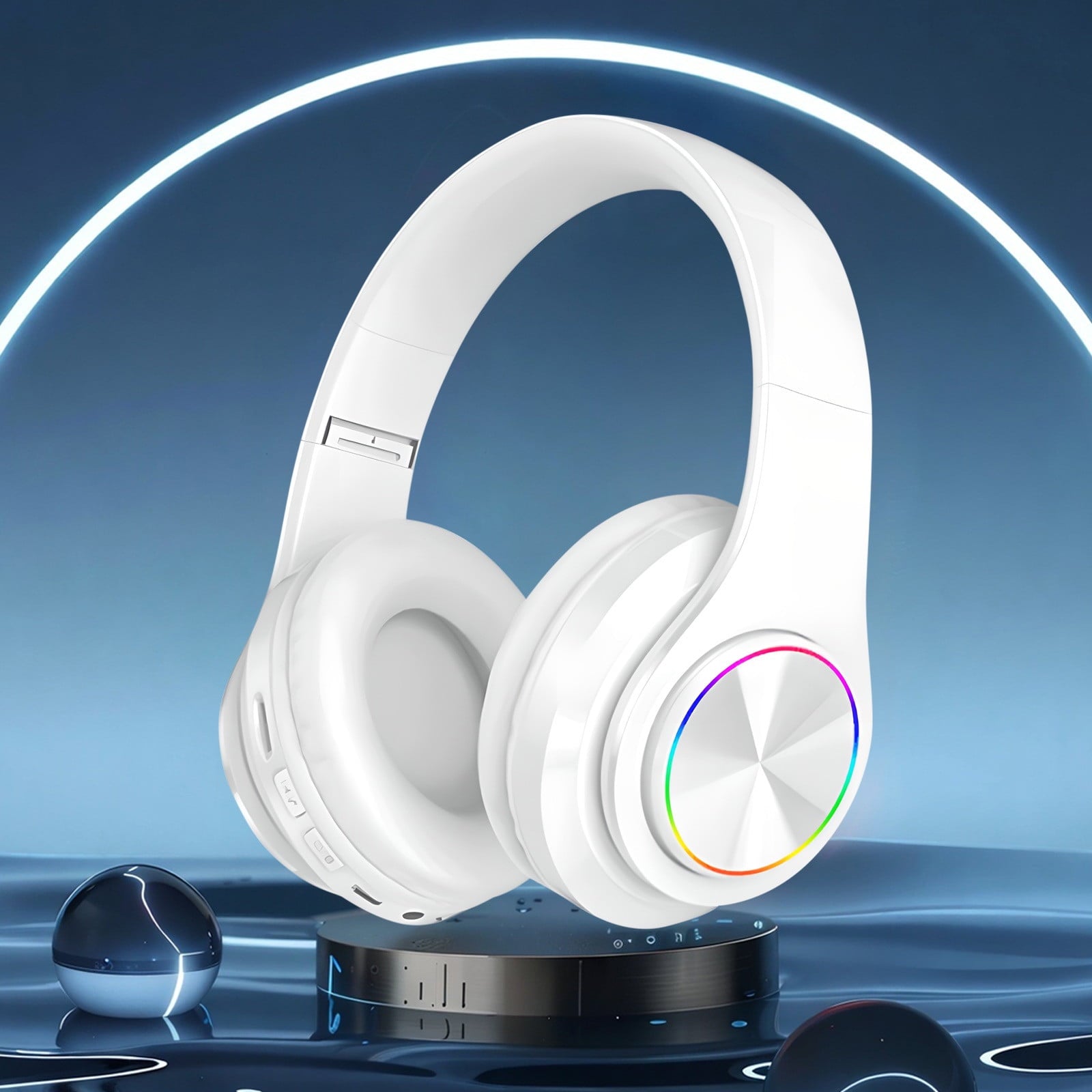 Wireless Headphones with Light Effects, Over-Ear Foldable Design, Long Battery Life, Bluetooth 5.0 and Built-In Microphone for Calls, Gaming, and Work