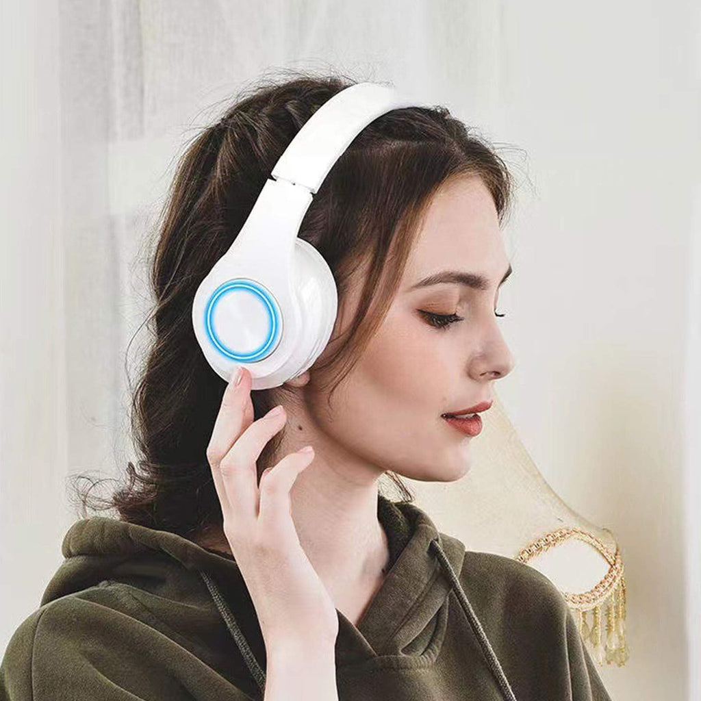 Wireless Headphones with Light Effects, Over-Ear Foldable Design, Long Battery Life, Bluetooth 5.0 and Built-In Microphone for Calls, Gaming, and Work