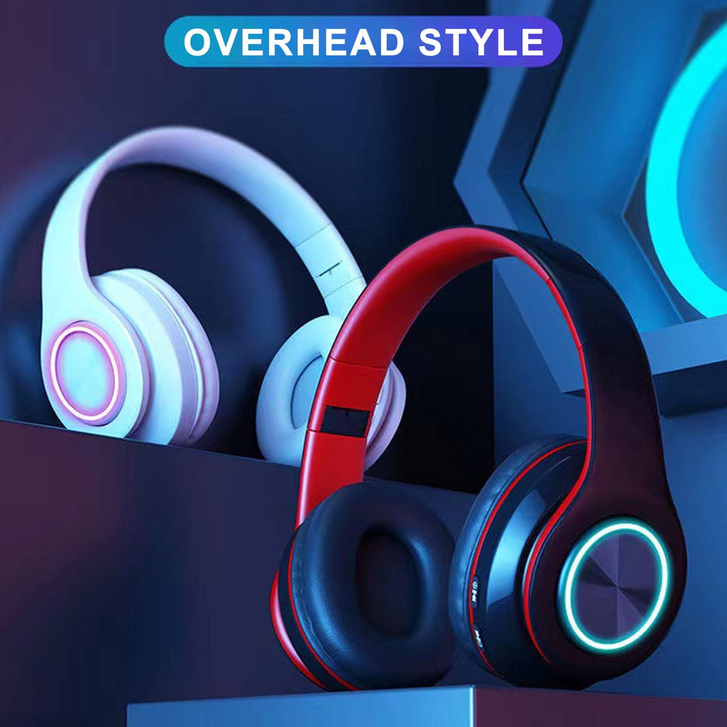 Wireless Headphones with Light Effects, Over-Ear Foldable Design, Long Battery Life, Bluetooth 5.0 and Built-In Microphone for Calls, Gaming, and Work